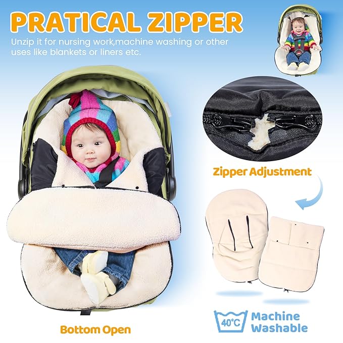 Orzbow Winter Carseat Cover for Baby | Infant Car Seat Cover, Waterproof Car Seat Blanket with Adjustable Collar | Warm and Cozy Fleece Carseat Canopy Blanket for Baby Winter Essentials, Black