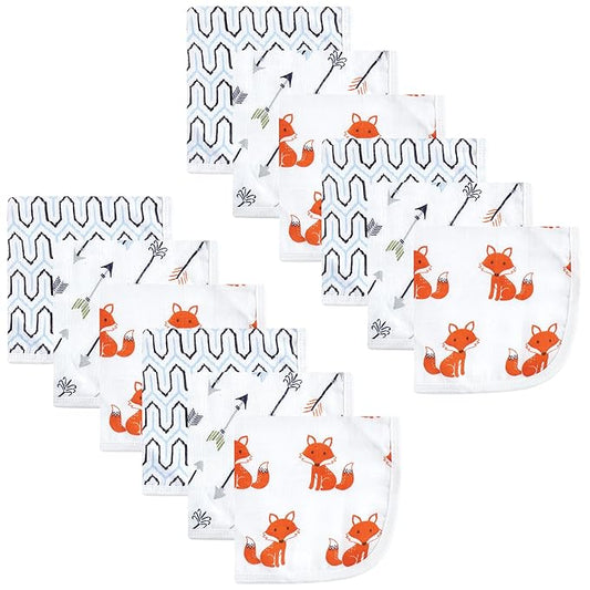 Hudson Baby Unisex Baby Cotton Muslin Washcloths, Foxes, One Size