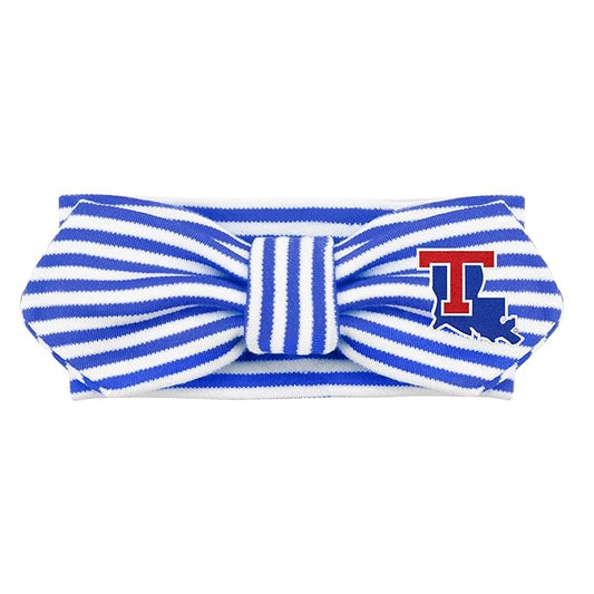 Creative Knitwear Louisiana Tech Bulldogs Infant Girls Royal/White Striped Hair Knot Headband Embroidered Logo - Size Newborn - 4T