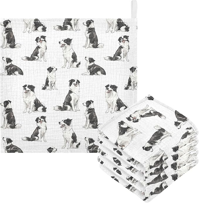 vvfelixl Border Collies Poses Baby Burp Cloths Baby Muslin Washcloths for Boys Girls Cotton Babys Face Towel for Newborn Infants Soft and Absorbent 11.8 X 11.8 in, 5 Pack