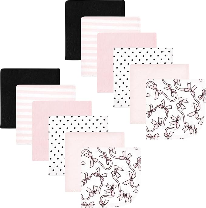 Hudson Baby Unisex Baby Flannel Cotton Washcloths, Pink Bows 12 Pack, One Size