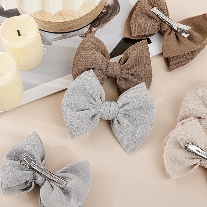 Baby Girls Hair 3'' Bows Clips Set Handmade Bow Hair Clips Hair Accessories Alligator Clip for Babies Infant Toddlers Little Kids 6 PCS Khaki Gray Beige