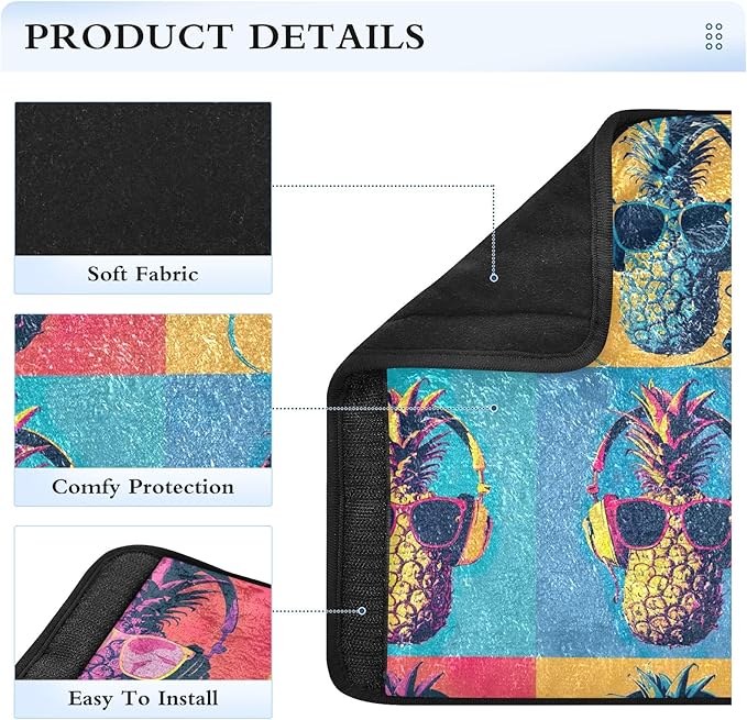 CHIFIGNO 2 Pack Car Seat Belt Covers Colorful Funny Pineapples Car Seat Strap Pads Cute Shoulder Pads Car Accessories for Car Bag