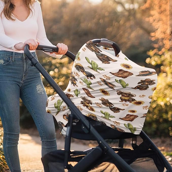 AFPANQZ Dachshund Cactus Baby Car Seat Cover Stretchy for Baby Girls Nursing Breastfeeding Covers Shopping Cart High Chair Stroller Covers Infinity Scarf Sunshade Car Seat Canopies