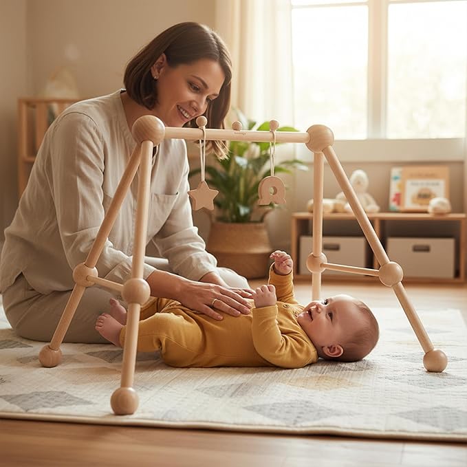 PlanToys® Wooden Baby Gym | Montessori Baby Activity Center | Eco-Friendly Infant Play Gym with Sturdy A-Frame Design | Non-Toxic Baby Play for Tummy Time & Sensory Development