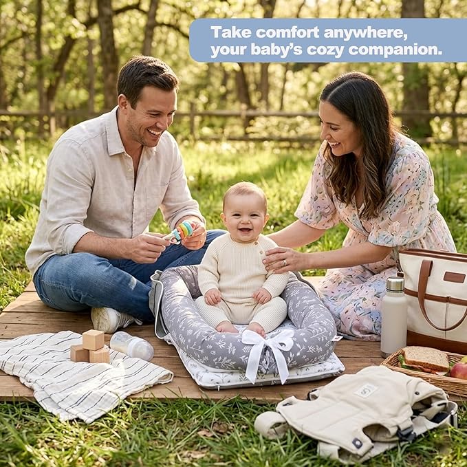 Baby Lounger for Newborn Portable Bag,Baby Play Mat Tummy Time with Strap,Awake-Time Pad Newborn Lounger Adjustable to 0-24 Months Home Travel(Calm Sprig)