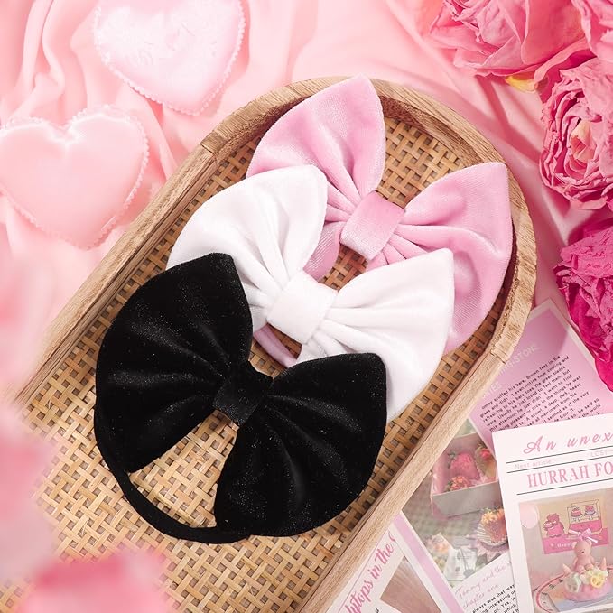 Velvet Baby Girl Bows Soft Elastic Nylon Headbands for Girls Hair Band Bows Black White Pink Handmade Newborn Bows Infant Toddler Kid Hair Accessories