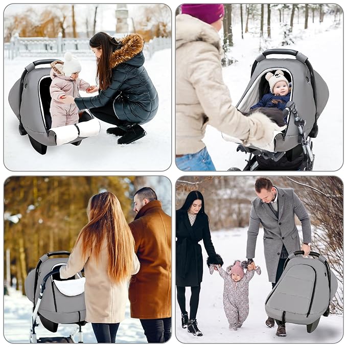SWESEN Winter Car Seat Covers for Babies, Cozy & Warm Cover, Infant Car Seat Canopy Water Resistant, Universal Cold Weather Shield, Grey