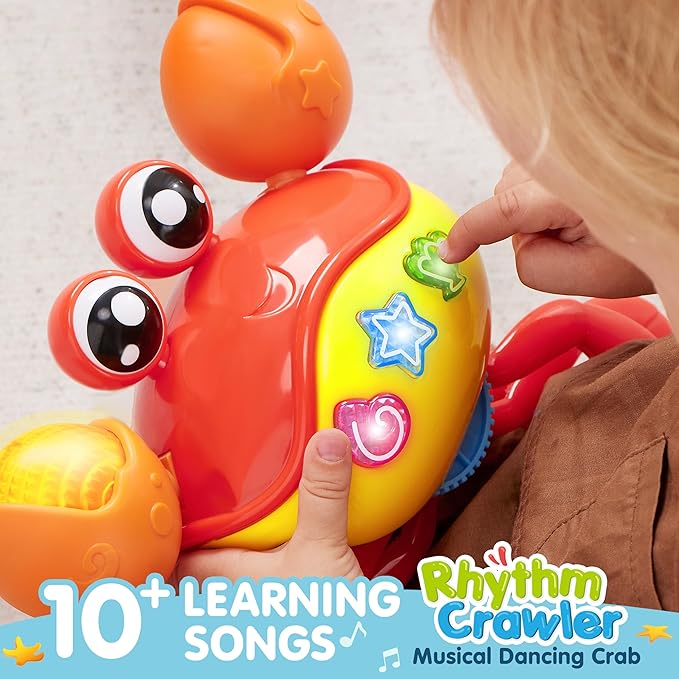 Play-Act JOVA Crawling Crab Baby Toy, Interactive Musical Crab with Intelligent Sensor & Auto-Avoiding Obstacles, Tummy Time Toy with Lights and Buttons, Gift for Toddlers Learning to Crawl