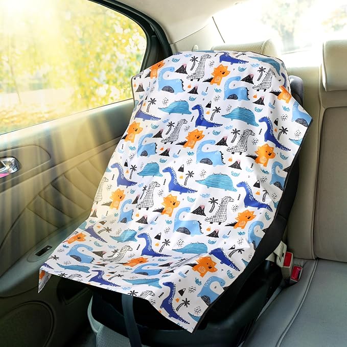 BBTO 2 Pcs Car Seat Sun Shade Cover Car Seat Cooler Toddler Cover Heat Protector Reflective Baby Keep Baby Cool and Child Safety for Travel(Dinosaur)
