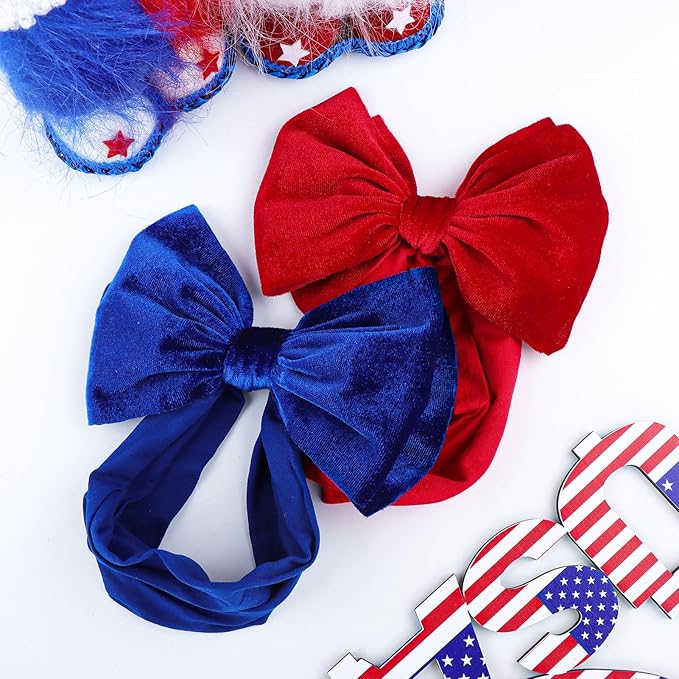YanJie 4th of July Nylon Headbands for Baby Girls - Red Velvet Handmade Hair Accessories for Infants and Toddlers