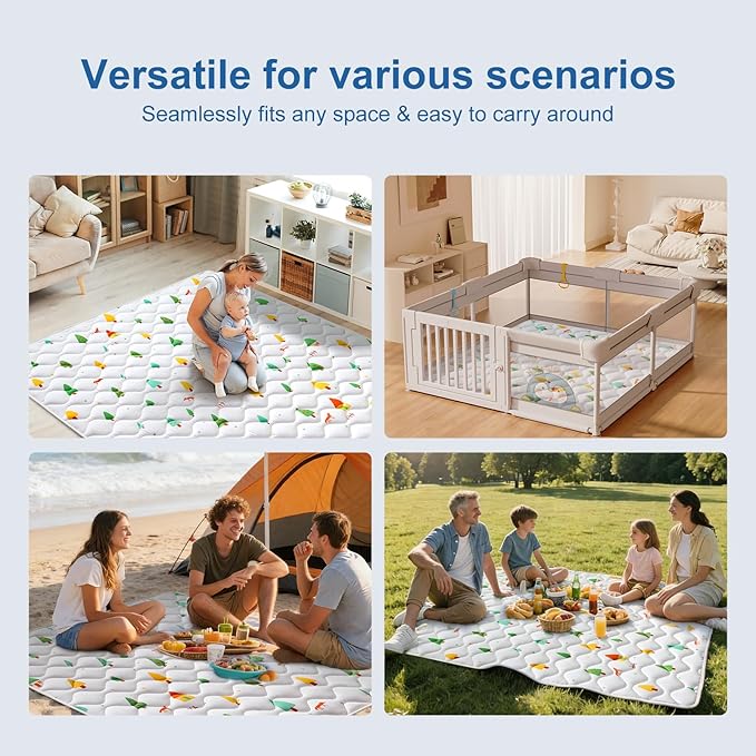 Odorless Premium Foam Baby Play Mat 50" x 50", Soft Microfiber Fabric Crawling Mat for Floor- Comfortable and Hypoallergenic, Non-Slip Cushioned Floor Playpen mat for Infants,Babies,Toddlers