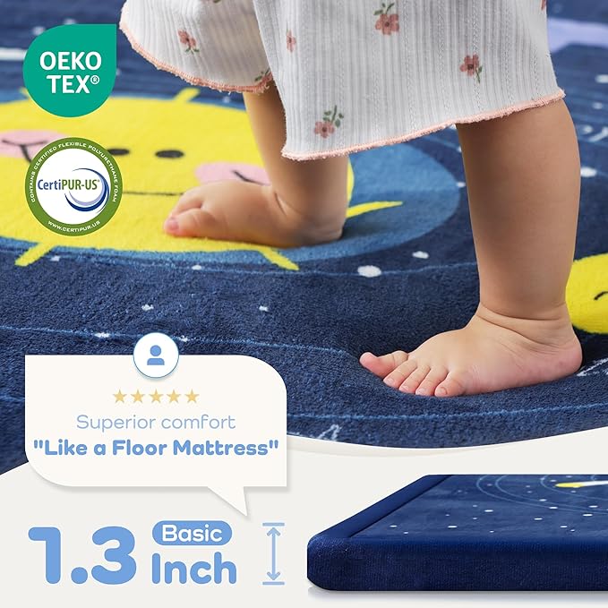 1.3" Thick Large Baby Floor Play Mat 79x158, Padded Memory Foam Play Mat, Non-Slip Plush Carpet Playmat for Nursery Playroom Classroom (Solar System)