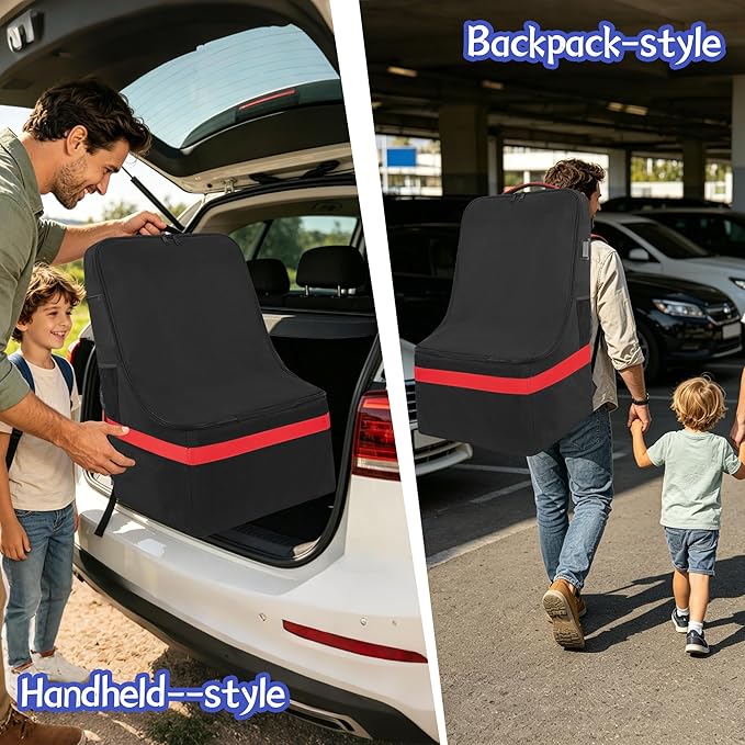IBVIVIC Padded Car Seat Travel Bag for Airplane, Heavy Duty Car Seat Bag for Air Travel Gate Check Carseat Carrier Bag with Shoulder Strap, Fits Most Baby & Infant Car Seats (Black&Red)
