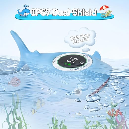 Mini LED Baby Bathtub Thermometer, Floating Whale Toy - Baby Bath Safety Alarm, Three-Color Temperature Display, Waterproof Temperature Detector, Floating Toy, Household Cleaning kit