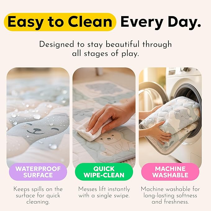 Miotetto Baby Mat for Floor, 73" x 73" Playpen Mat, Thick Soft Foam Padding Baby Play Mat, Portable Quilted playmat - Washable Baby Floor Play mat, Non-Slip Play Mat for Babies & Toddlers