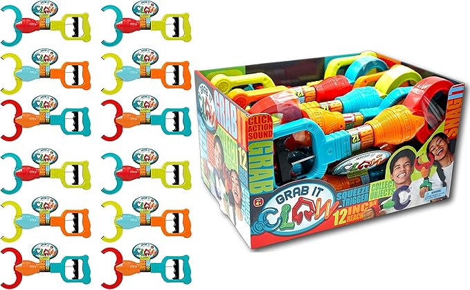 JA-RU Grab It Claw Grabber Toy (12 Pack) – 12 Inch Robot Claw Grabber Pickup Tool for Kids, Hand Eye Coordination Toys, Robot Party Favors, Birthday Gifts & Classroom Prizes. 5617-12s