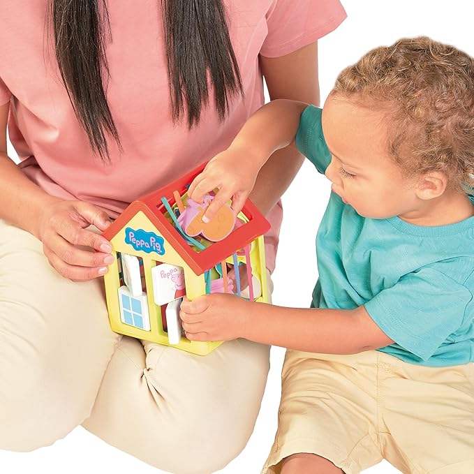 TOMY Toomies Grow with Peppa Pig - Peppa’s Activity House - Kids’ Activity Center with Sensory Shape Sorting and Color Matching Games - Includes 4 Peppa Pig Family Textured Blocks - 18 Months and Up