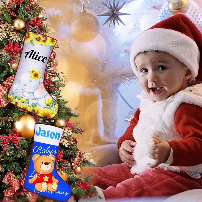 Personalized Baby Boy’s 1st Christmas Stocking Custom Name Baby's First Xmas Stocking, Shark, Baby
