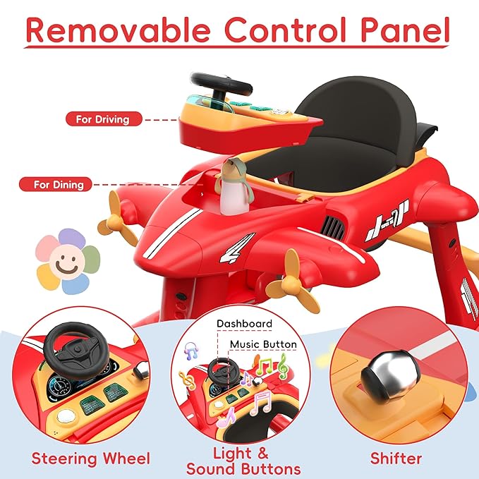 Betterhood 6-in-1 Foldable Baby Walker with Adjustable Height & Speed, Airplane-Themed Activity Push Walker with Music & Lights, Wheels, Anti-Slip Design, Suitable for Boys & Girls Aged 6-18 Months