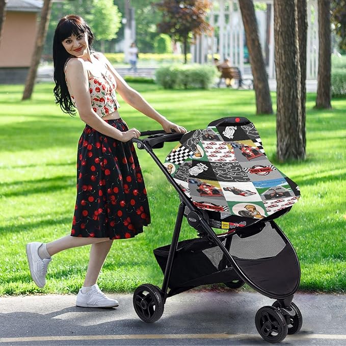Personalized Baby Car Seat Cover for Babies, Custom Name Baby Car Seats Canopy for Boys Girls, Nursing Breastfeeding Stroller Covers for Infant Newborn, Shower Gift for Baby (Race Car)