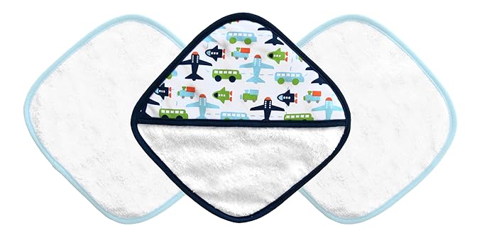 JJ Cole Washcloth and Bath Mitt Set, White Vroom, 3 Count