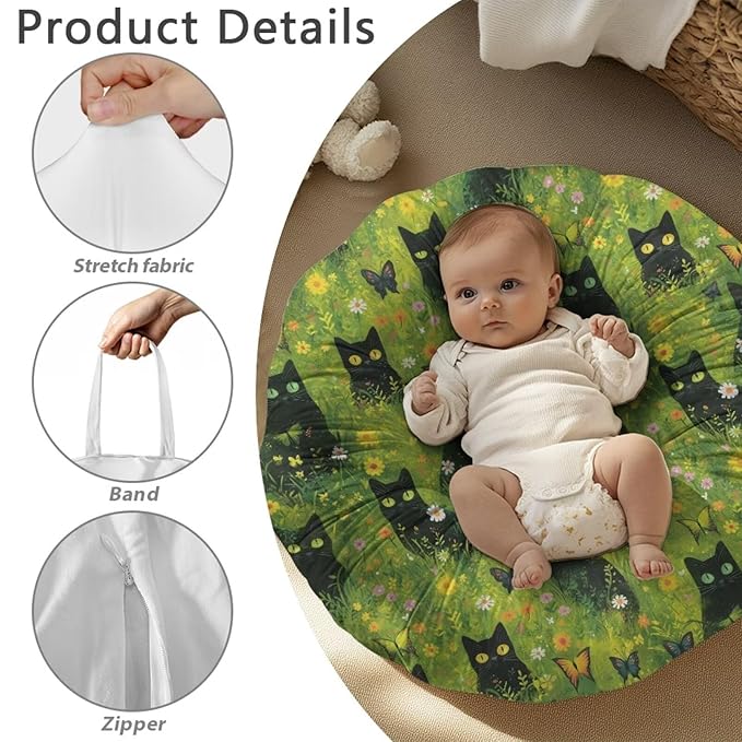 Green Grass and Black Cat Newborn Lounger Cover Strechy Newborn Lounger Cover, Removable and Ultra Soft Sung Fitted Baby Lounger Slipcover Protector Easy to Use and Dustptoof