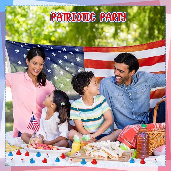 Junkin 200 Pcs Patriotic Rubber Ducky Bulk 1.57 Inch 4th of July Float Rubber Ducks Independence Day Small Duckies Bulk for Memorial Day Pool Party