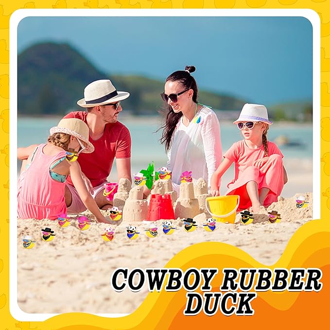 36 Sets Cowboy Ducks with Mini Hat Scarf and Sunglasses Mini Bath Duck Toys for Birthday Swimming Party Gift Favor Decorations