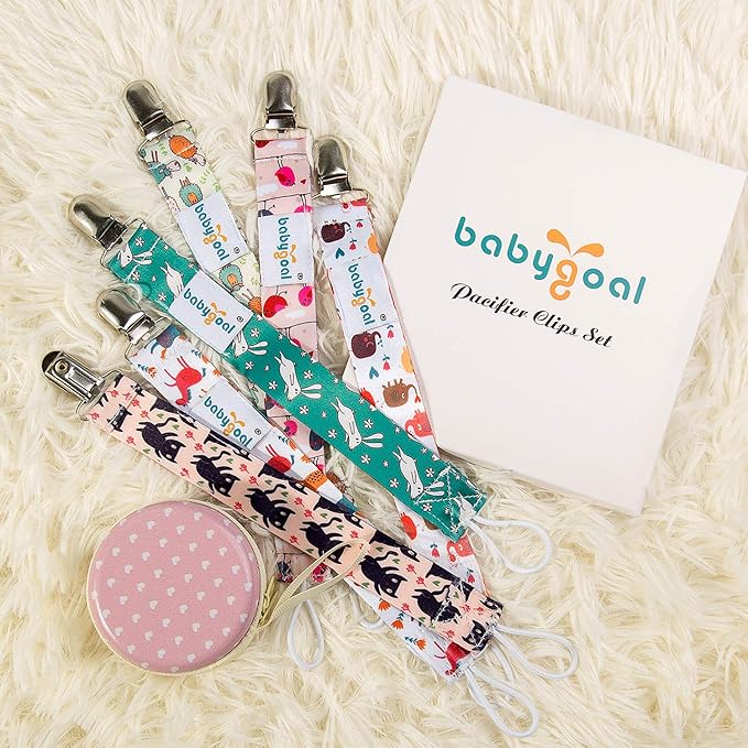 Babygoal Rabbit Pacifier Clips, 6 Pack Pacifier Holder Clips for Baby Boys and Girls Fits Most Pacifier Styles