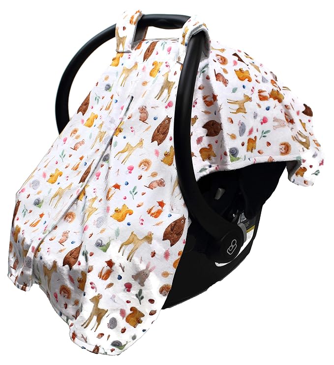 Dear Baby Gear - Baby Car Seat Canopy - Infant Car Seats Covers - Carseat Canopies for Boys & Girls - Toddler Carseat Cover w/Snap Opening (Dainty Forest Animals Nuts and Berries, Light Gray 40"x30")
