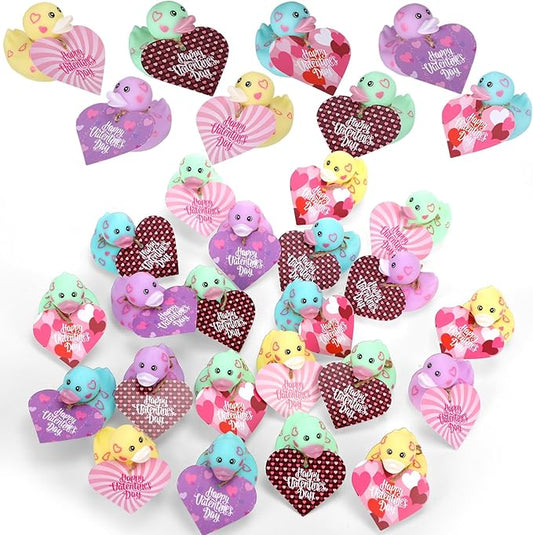 Jerify 12 Pcs 2 Inch Valentines Rubber Ducks Bulk with Gift Cards Mini Heart Rubber Duckies Bath Toys Valentine's Day Gift for Kids Classroom Favors Prizes Exchange (Macarons)