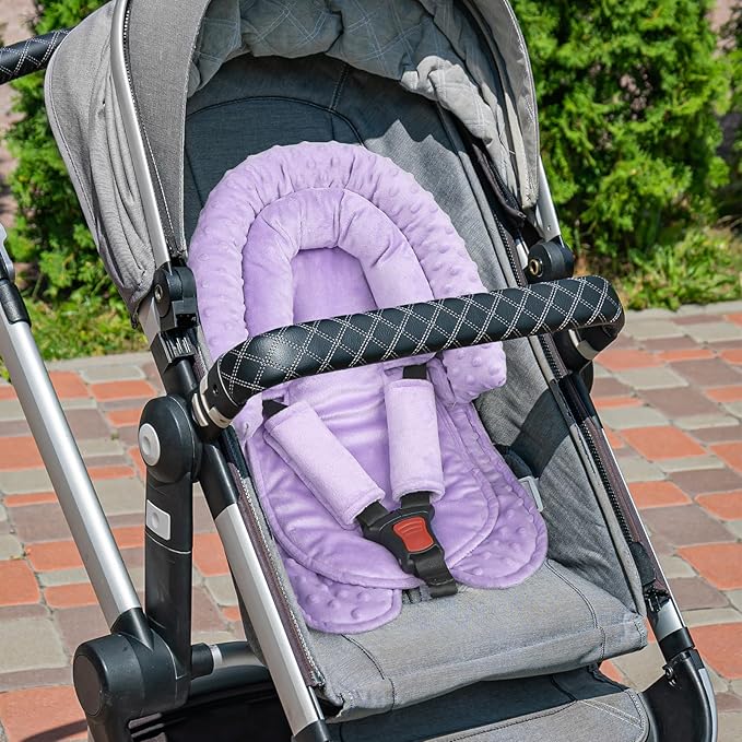 Infant Car Seat Insert, HNHUAMING Baby Car Seat Head & Body Support with 2 Strap Pads, Ultra Soft Newborn Preemie Carseat Insert Cushion for Girls Boys, Fits Car Seat, Stroller, Swing, Bouncer, Purple