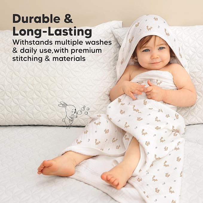KeaBabies Muslin Baby Bath Towels with Hood for Girls, Boys -Large Organic Cotton Hooded Baby Towels for Newborns,Toddlers,Infant,Kids,Soft Absorbent Newborn Bath Essentials Gift Set(Nibbles, Regular)
