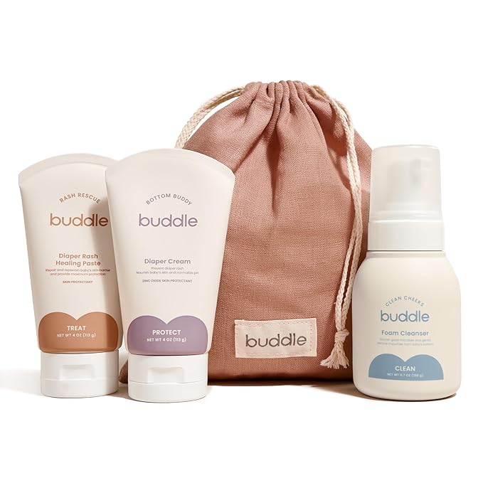 Buddle Diaper Rash 3-Piece System, 40% Zinc Oxide Ointment, Diaper Cream & Foam Cleanser for No-Rinse Cleansing