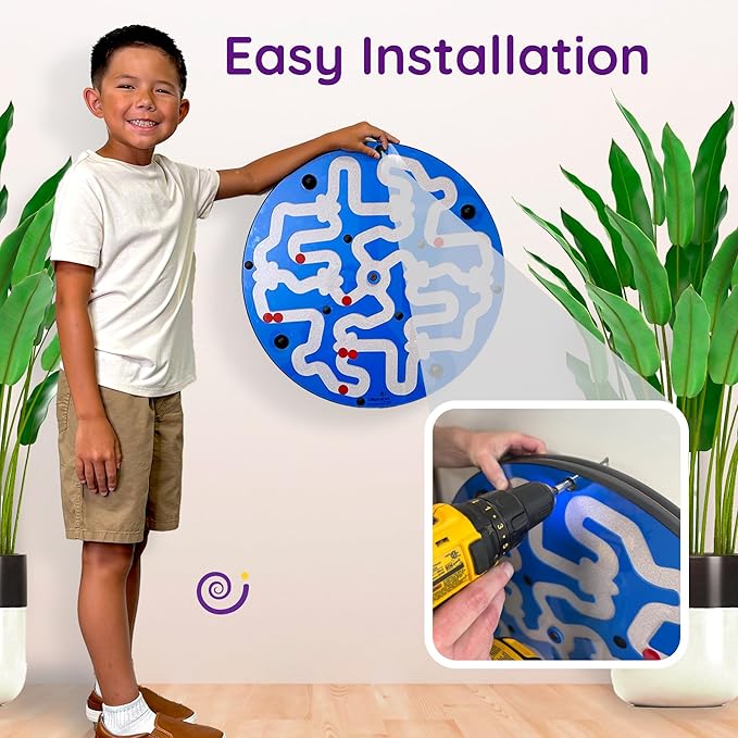 Amazer Toddler Wall Activity Board – Interactive Wall Activity for Kids – Colorful Rotating Maze Wheel Game – 22.5"x22.5", 21 lbs – Fun & Challenging Hands-On Play – Yellow on Red