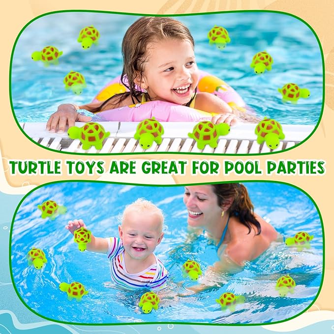 25PCS Mini Rubber Turtle Green Floating Squeaky Sea Turtle Bath Toy, Cute Screaming Sound Rubber Bulk for Bath Shower Swimming Pool Birthday Beach Decor