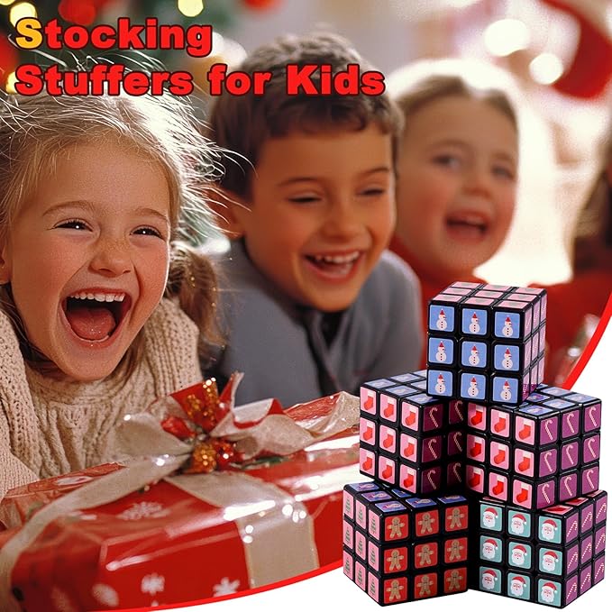 24 Pcs Mini Cubes Bulk, Christmas 1.18 Inch 3x3x3 Puzzle Cube Set, Stocking Stuffers for Kids, Birthday Party Favors, Classroom Prizes, Stress Relief Fidget Toys, Easter Basket Fillers