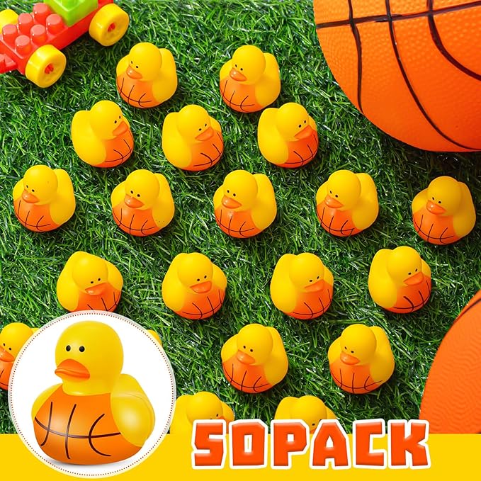 Deekin Rubber Ducks 2 Inch Bulk Sport Party Favors for Team Events Decorations Birthday Party Supplies Club Player Gift(50 Pcs,Basketball)