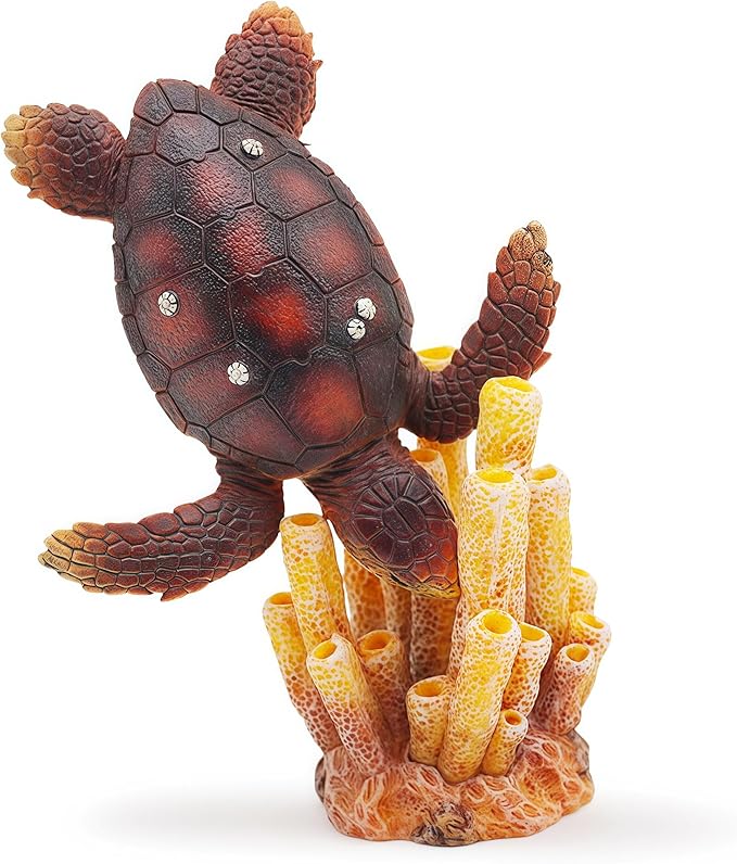 Gemini&Genius Sea Turtle Toys for Kids, Realistic Sea Turtle Action Figure, Sea Turtle Plastic Figurine with Coral Toy, Sea Life Educational Gifts, Play Toys, Collection Toys for Kids