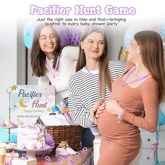 50 Pcs Mini Pacifiers Baby Shower Games Girl, 1.25 Inch Cute Baby Shower Pacifiers, Bulk Acrylic Pacifier for Party Table Scatter, Pacifier Hunt Game, Gender Reveal Decoration Party Favors(Purple)
