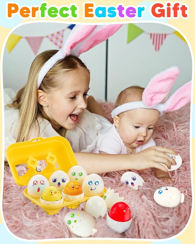Walenced Easter Egg Toys for Toddlers 1-3, Easter Basket Stuffers for Toddlers 1-3 Prefilled Easter Eggs with Toys Inside, Matching Sensory Eggs Toys, Easter Gifts for 3 Year Old Girls Boys