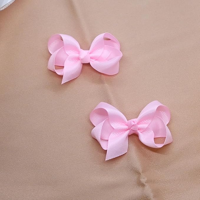 6 PCS Hair Accessories: 3" Grosgrain Ribbon Alligator Clips for Toddler Girls & Kids (Pink)