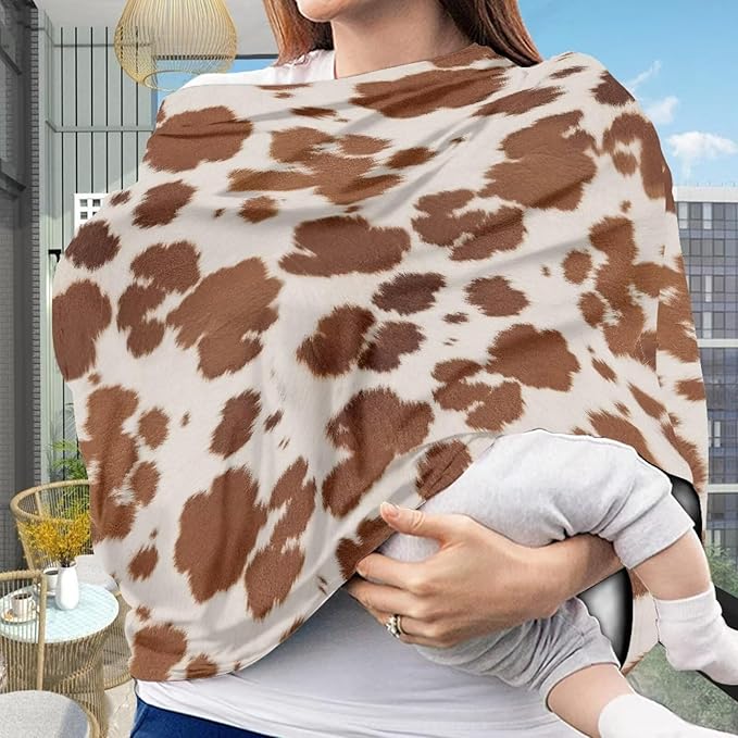 Wanyint Baby Car Seat Cover Nursing Scarf Car Seat Canopy Shopping Cart High Chair Cover Protect Babies and Breastfeeding Mothers, Cow Print Light Brown