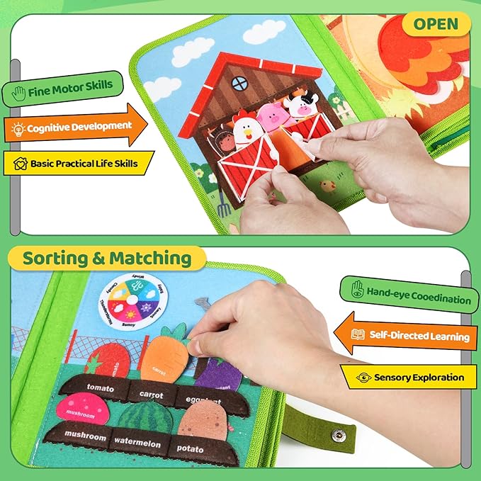 OCHIDO Busy Book for Toddlers 1-3, Montessori Toys for 1 Year Old Boy Girl, Farm Animal Busy Board Educational Learning Quiet Toddler Activity Book, Birthday for Toddlers
