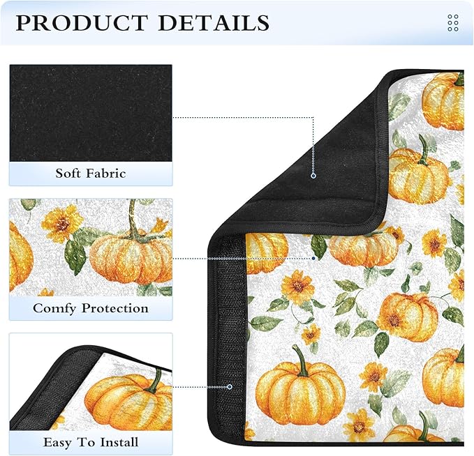 CHIFIGNO Orange Autumn Pumpkins Sunflowers Seat Belt Cover Universal Car Seat Strap Cover Pack of 2 Car Seat Shoulder Protector Protect Your Neck and Shoulder