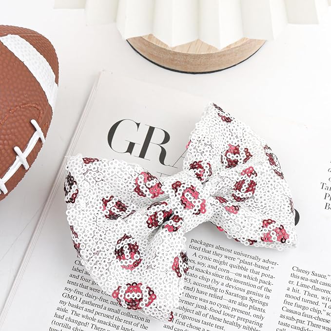 Cute Football Bows Hair Clips Sparkle Sequin Bows for Toddler Girls Football Accessories Glitter Bows for Girls Gifts for Women Big Hair Clips