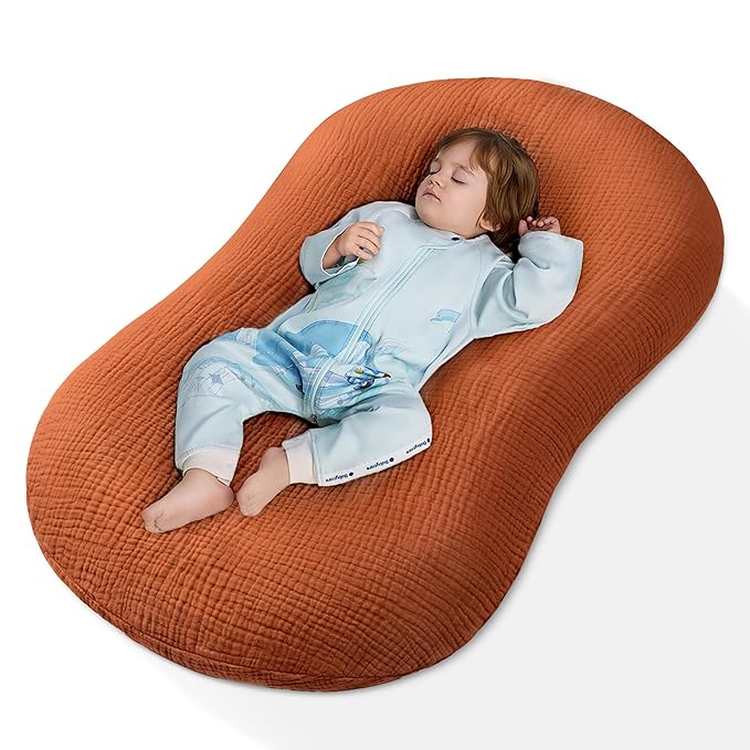 Muslin Baby Lounger Cover 1 Pack, Cotton Soft Breathable Infant Nest Slipcover, Envelope Closure, Compatible with Snuggle Me Loungers, Machine Washable, Cover Only, for Boys Girls(Brown)