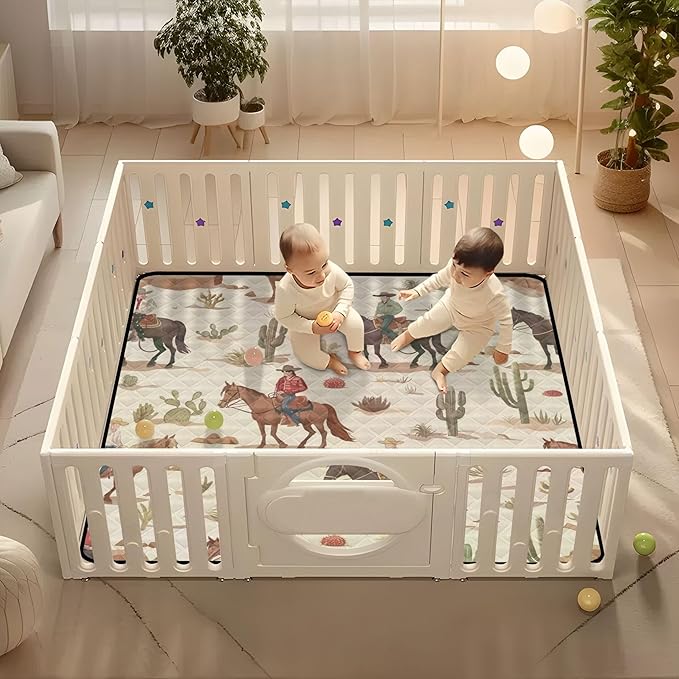 Cactus Cowboys Baby Playmat Washable Playroom Crawling Mat Non-Slip Play Mats for Floor 50x50 Playpen Mat