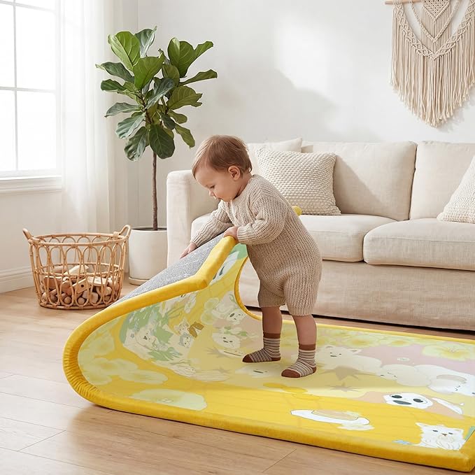 1.5" Thick Educational Extra Large Baby Floor Play Mat 79x158, Flannel Padded Memory Foam Kids Mat, Non-Slip Plush Playmat for Nursery Playroom Classroom ((Dog)